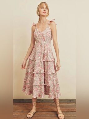NWOT Böhme ditsy floral ruffle tiered dress L